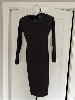 Zara Long Sleeve Midi Dress in Dark Brown Plaid